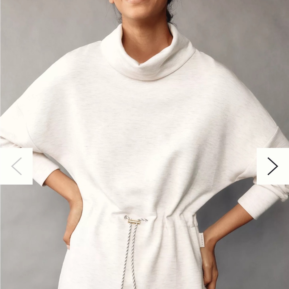 Varley Freya Sweatshirt tan pullover with drawstring waist